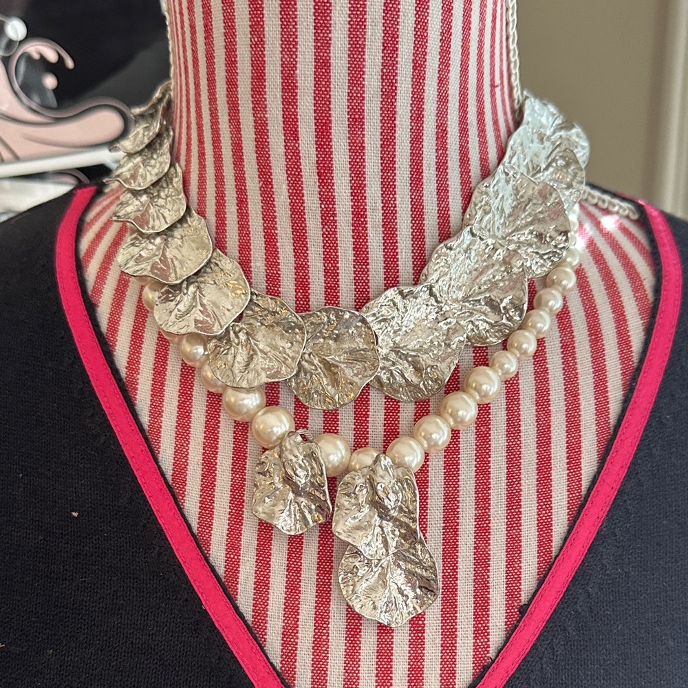 Statement Silver-Tone and Pearl Layered Necklace - Fashion Jewelry